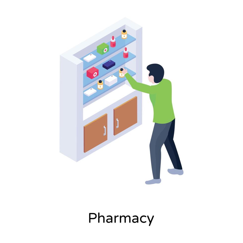 une illustration isométrique premium de la pharmacie vecteur