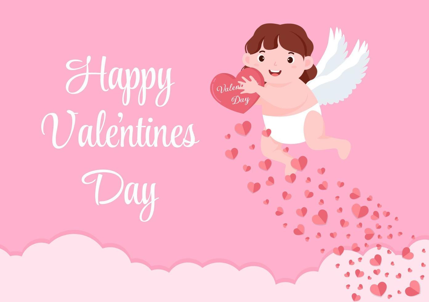 illustration de conception plate de la saint-valentin heureuse qui est commémorée le 17 février avec mignon cupidon, anges sur les nuages pour la carte de voeux d'amour vecteur