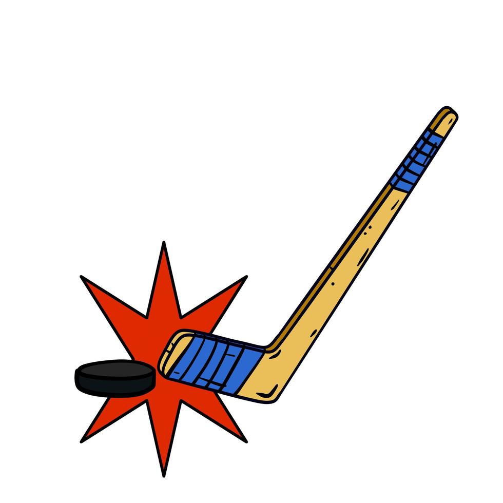 bâton de hockey et rondelle. équipement sportif. Jeu d'hiver vecteur