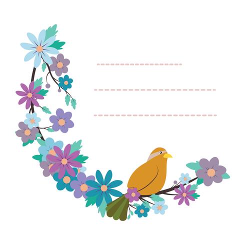 Modèle de bloc-notes charmant avec un design oiseau et fleur vecteur