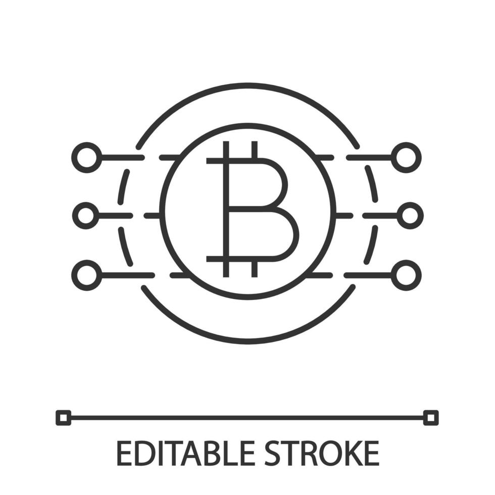 icône linéaire bitcoin. crypto-monnaie. illustration de la ligne mince. argent numérique. symbole de contour. dessin de contour isolé de vecteur. trait modifiable vecteur