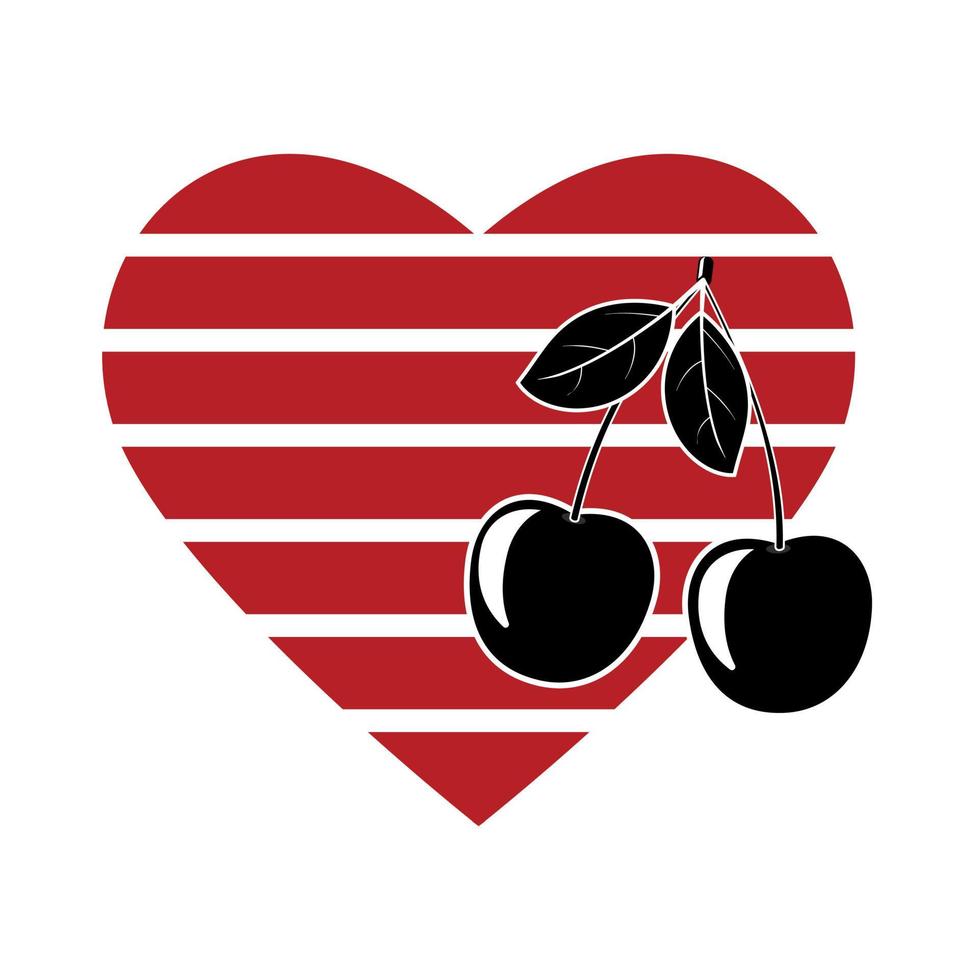 deux cerises et une forme de coeur. illustration vectorielle d'un clipart. isolé sur fond blanc vecteur