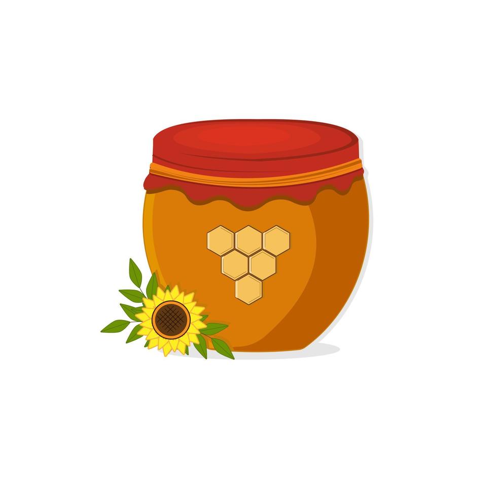 pot de miel et une jauge à fleur jaune. illustration vectorielle. vecteur