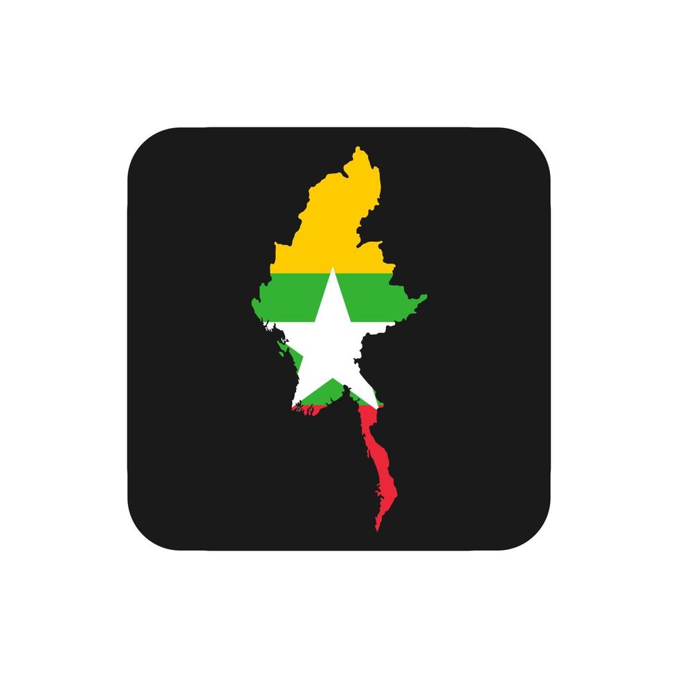 Carte du Myanmar silhouette avec drapeau sur fond noir vecteur