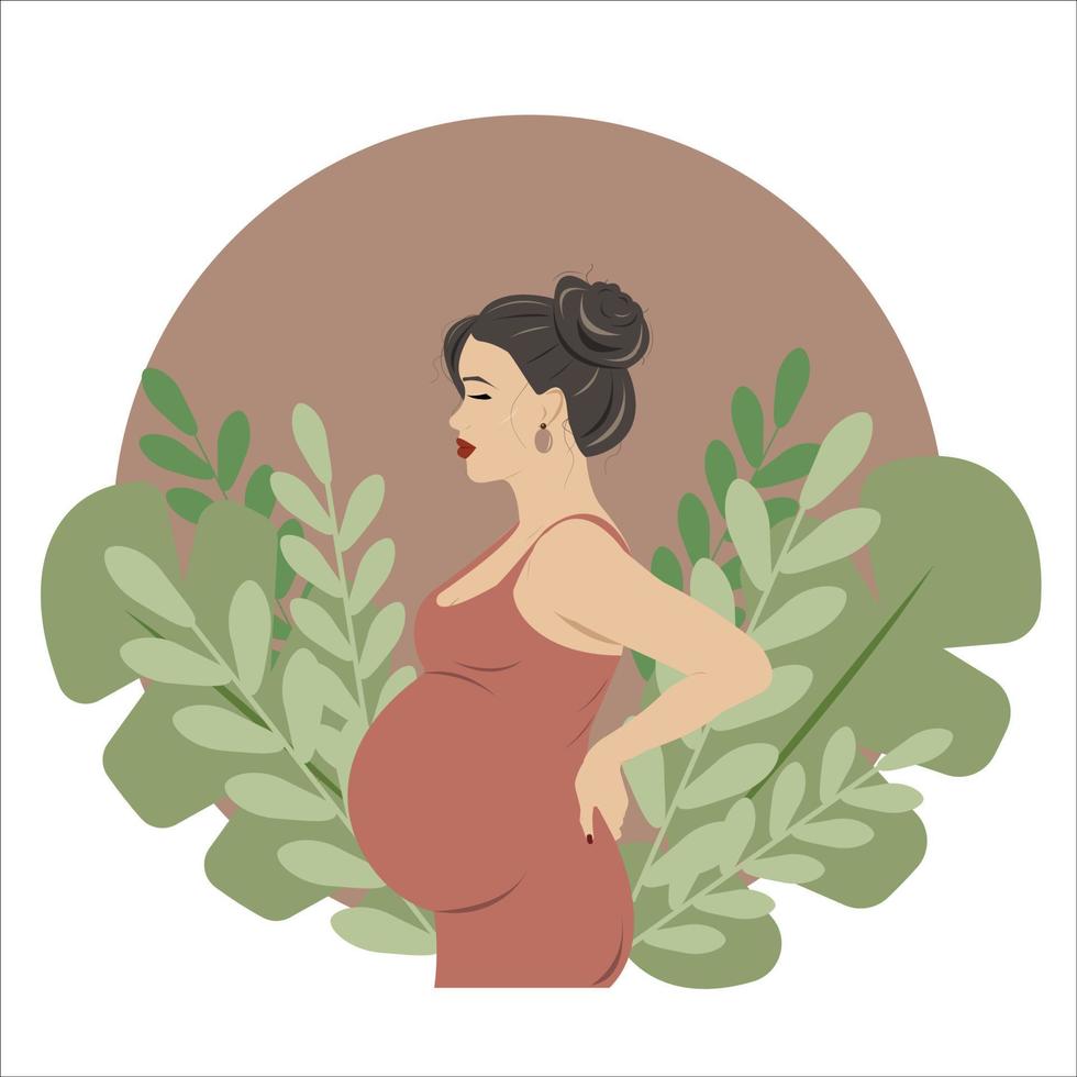 jolie femme enceinte. le concept de grossesse, maternité, famille. design plat avec espace de copie. heureuse maman. vecteur