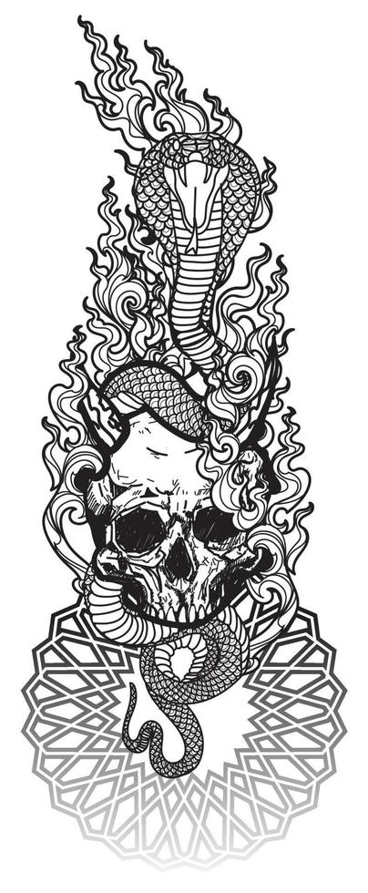 tatouage art cobra et crâne dessin et croquis noir et blanc vecteur