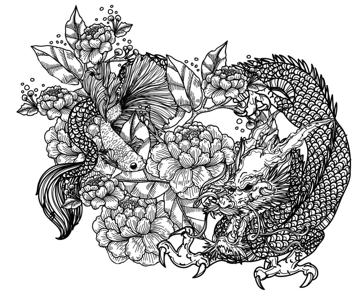 tatouage art dragon main dessin croquis vecteur