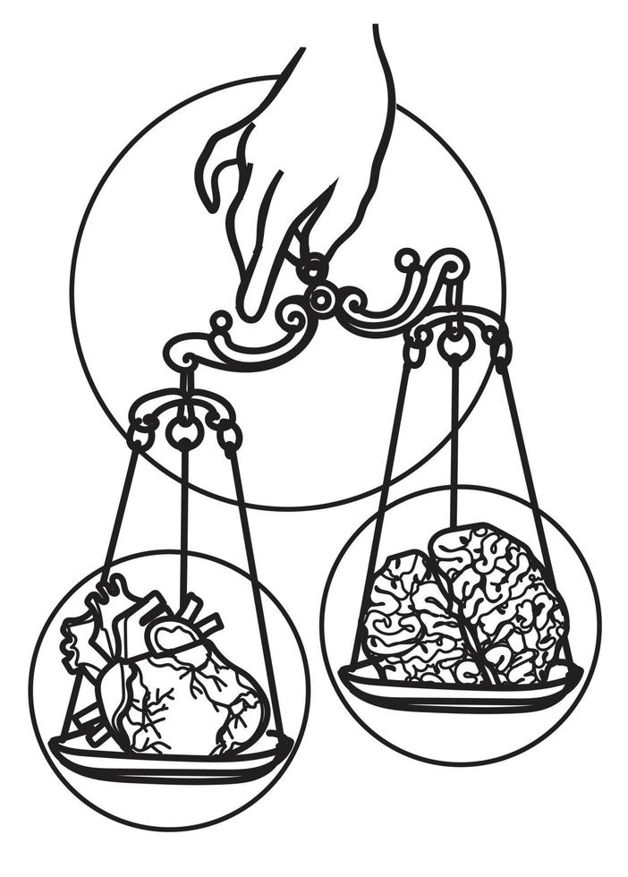 tatouage art échelles dessin cerveau et coeur croquis vecteur