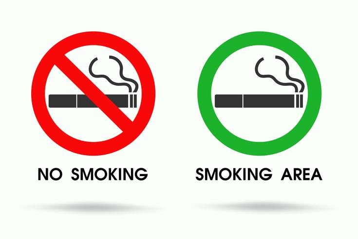 Panneaux indiquant les zones non-fumeurs et les endroits où il est permis de fumer. icône de vecteur de cigarette.