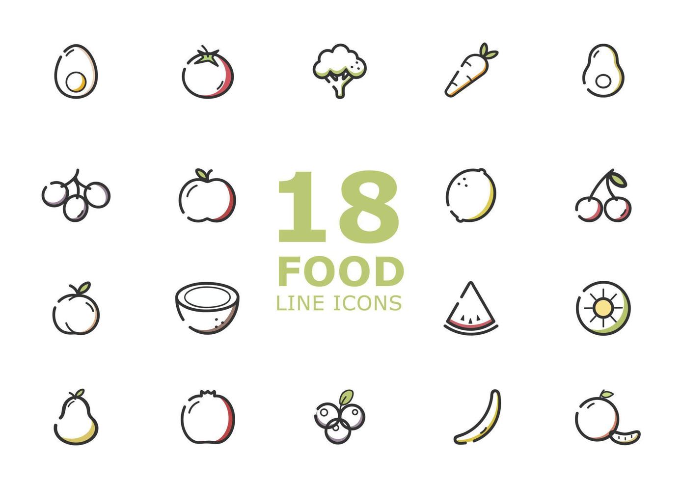 ensemble d'icônes de fruits et légumes isolés sur fond clair. vecteur