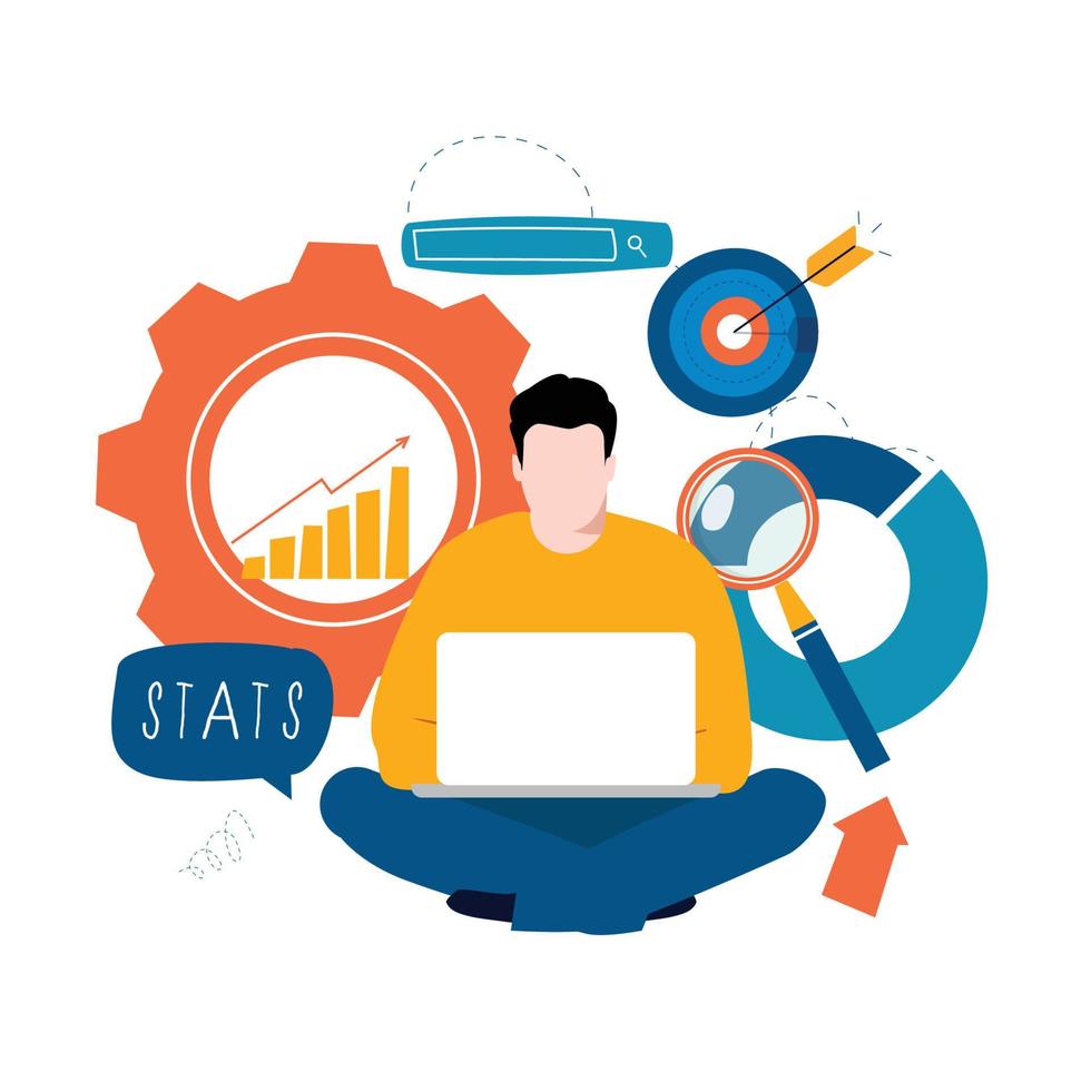 analyse de données statistiques d'entreprise, référencement, gestion de projet, étude de marché conception d'illustration vectorielle plane pour les graphiques mobiles et web. concept de rapport d'audit financier vecteur