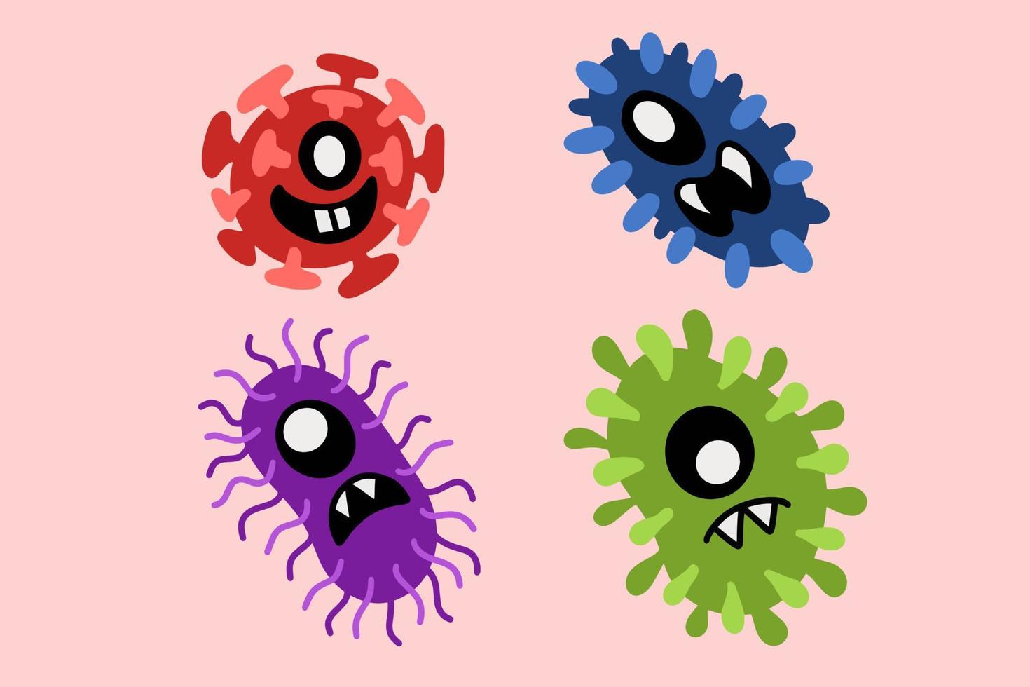 définir des germes de virus de bactéries colorées rendre illustration de dessin animé malade vecteur