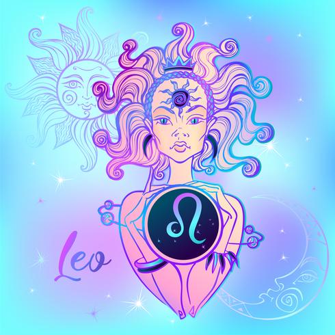 Signe du zodiaque Leo une belle fille. Horoscope. Astrologie. Vecteur. vecteur
