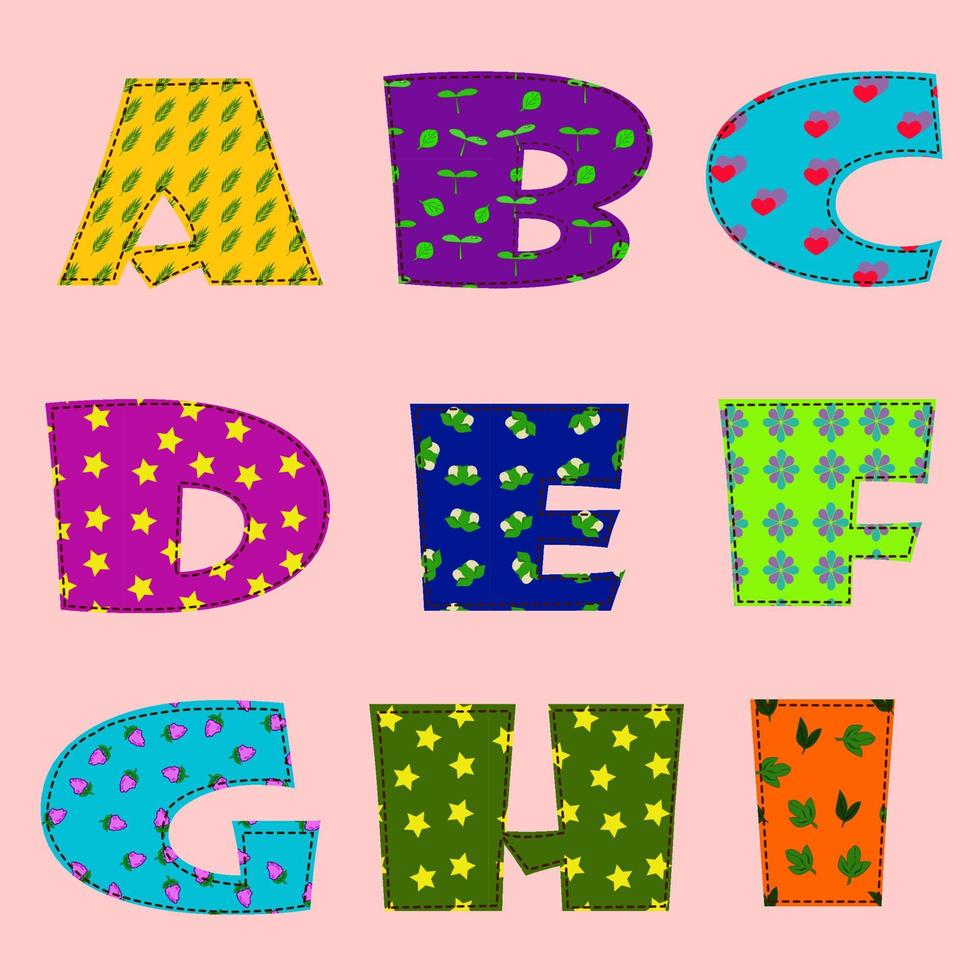 majuscules de l'alphabet dans le style patchwork. vecteur