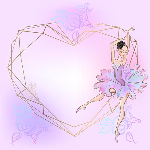 Cadre coeur avec ballerine. Rose. Illustration vectorielle vecteur