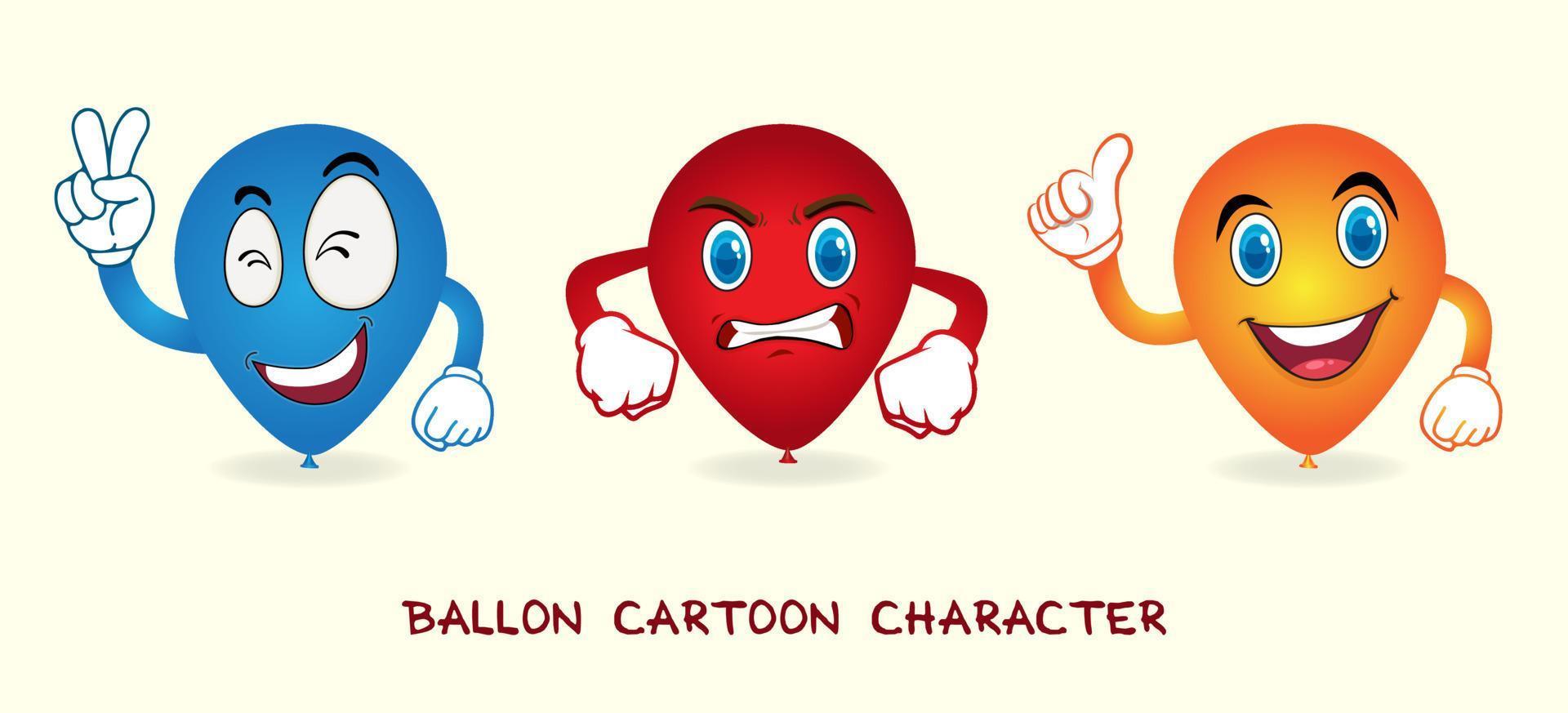 ensemble de dessin animé de ballon différentes expressions d'illustrations vectorielles de visage de dessin animé. collection d'illustration d'icône de vecteur de dessin animé de ballon. vecteur de mascotte de ballon