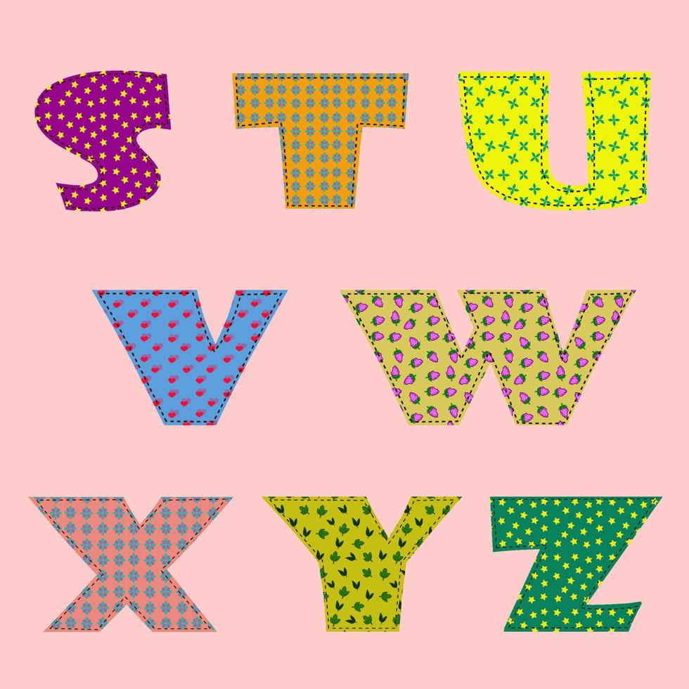 majuscules de l'alphabet dans le style patchwork. vecteur