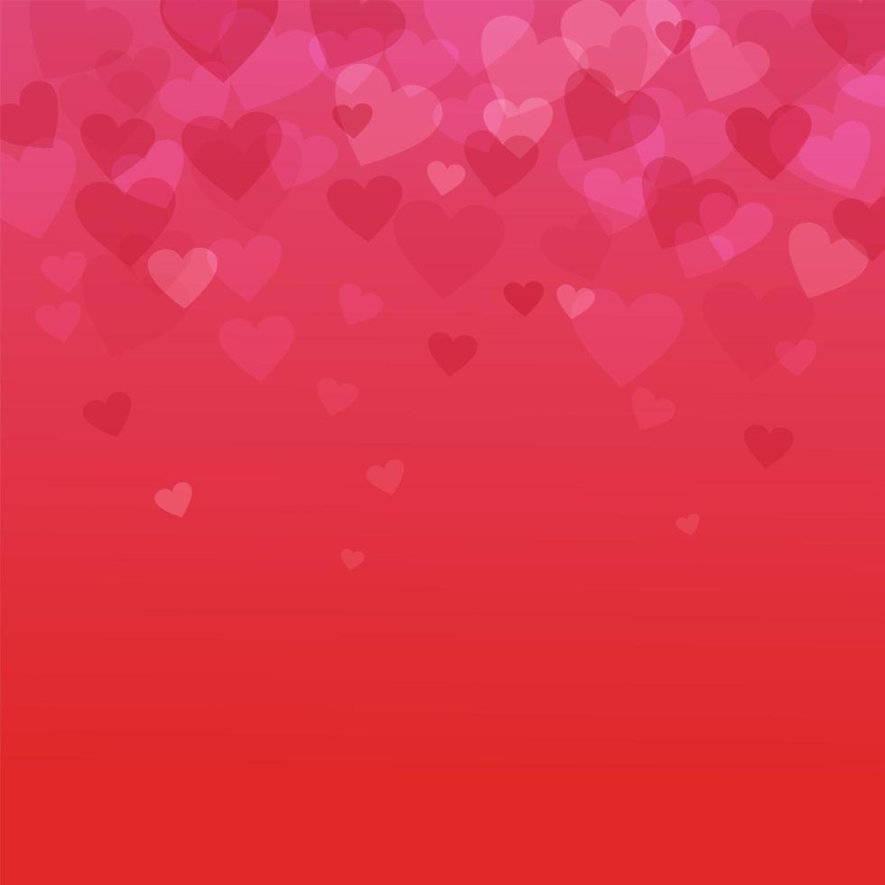 coeurs à effet bokeh de couleur sur fond rouge avec des coeurs pour les cartes et bannières de la saint-valentin. illustration vectorielle vecteur