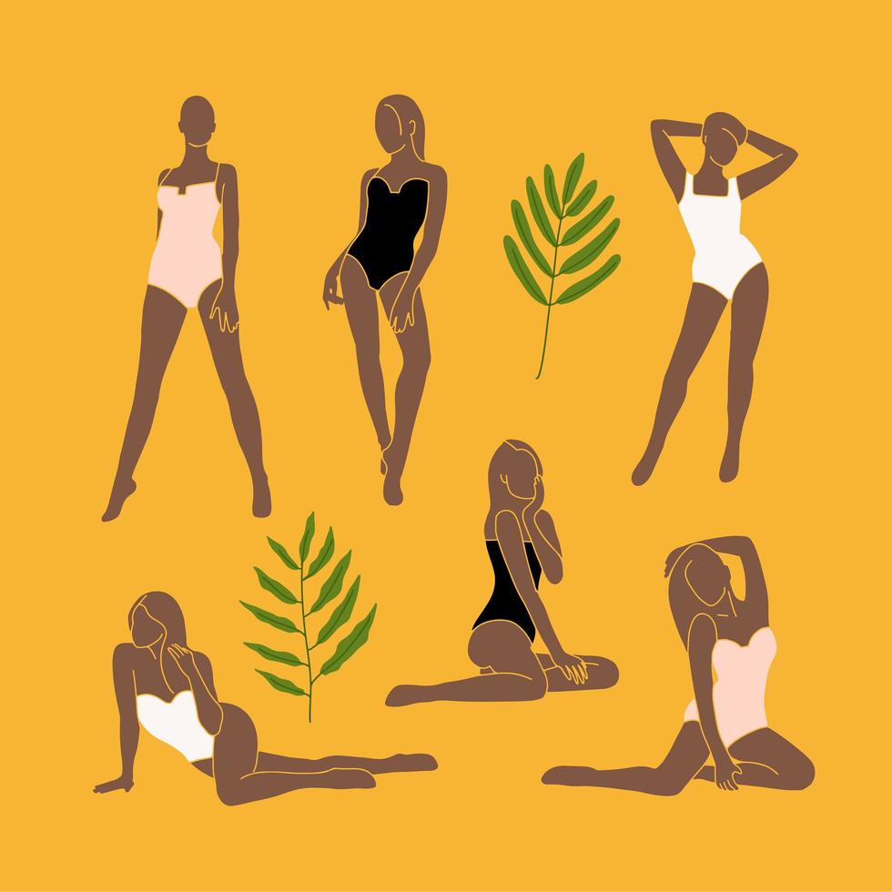 ensemble de silhouettes féminines modernes abstraites minimales à la mode dans des couleurs pastel. notion féminine. conception peinte à la main pour la décoration murale, l'impression, la carte, le papier peint. illustration vectorielle de style boho plat. vecteur