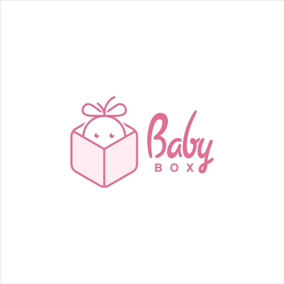 bébé rose amusant simple dans la boîte cadeau logo design icône idée vecteur