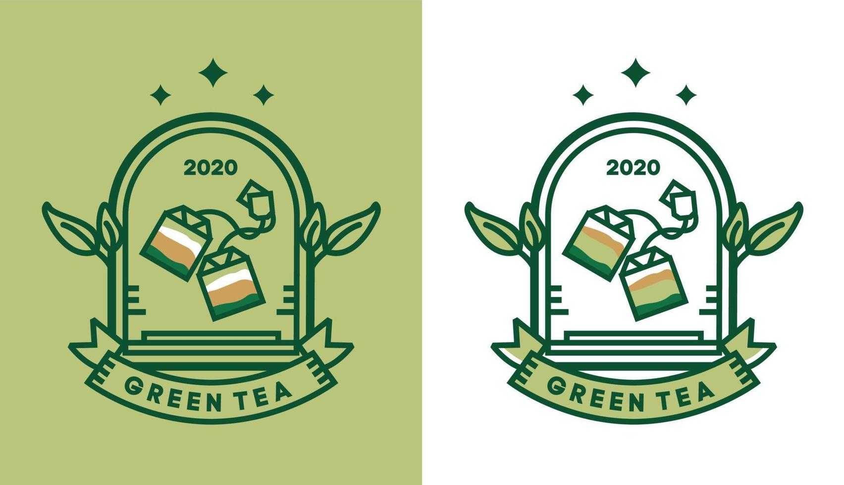 conception de logo de thé vert, sachet de thé vintage traditionnel minimaliste pour les logos de café adaptés aux entreprises alimentaires et de boissons vecteur