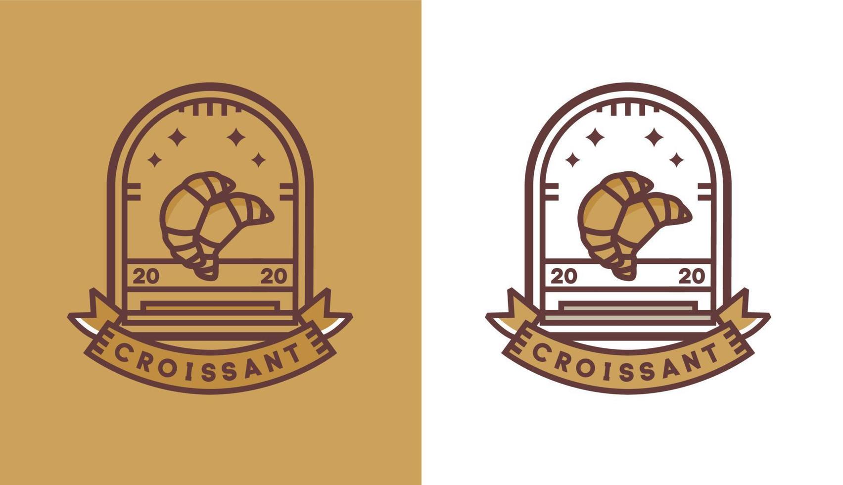 création de logo de croissant, gâteau humide vintage moderne pour logo de café, adapté aux entreprises de restauration et de boissons vecteur