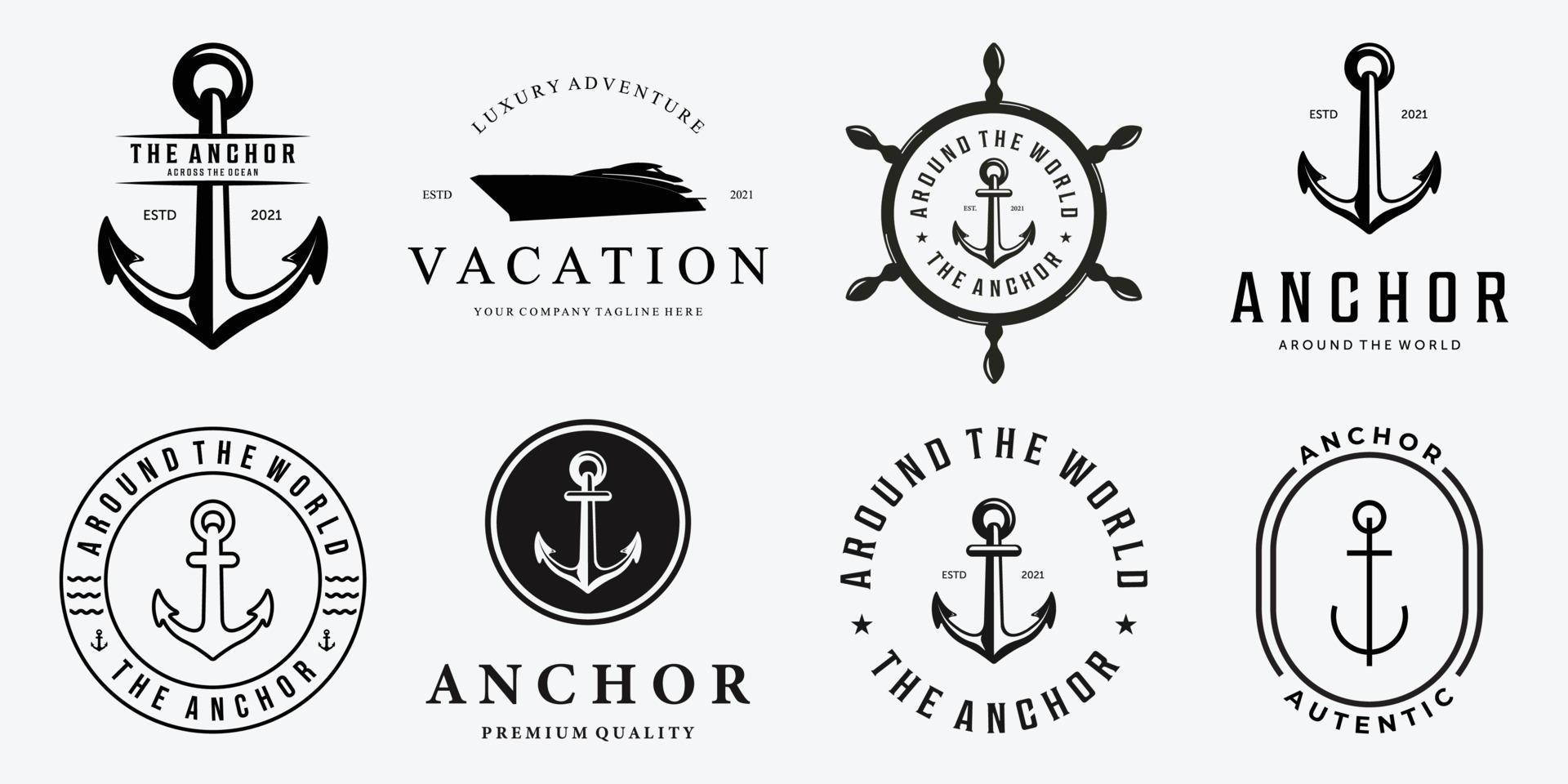 ensemble de logos vectoriels d'insigne de luxe pour yacht de bateau d'ancre, illustration design vintage du concept de transport par eau vecteur