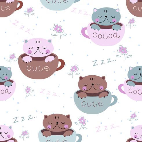 Modèle sans couture. Les chatons mignons dorment doucement dans des tasses. Pyjama imprimé pour les enfants. Vecteur. vecteur