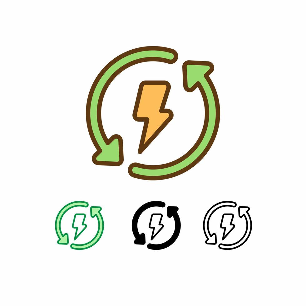 réutiliser l'icône de vecteur d'énergie isolé sur fond blanc. réutiliser l'icône de l'énergie. ligne remplie, contour, icône solide. les signes et les symboles peuvent être utilisés pour le web, le logo, l'application mobile, l'interface utilisateur, l'ux