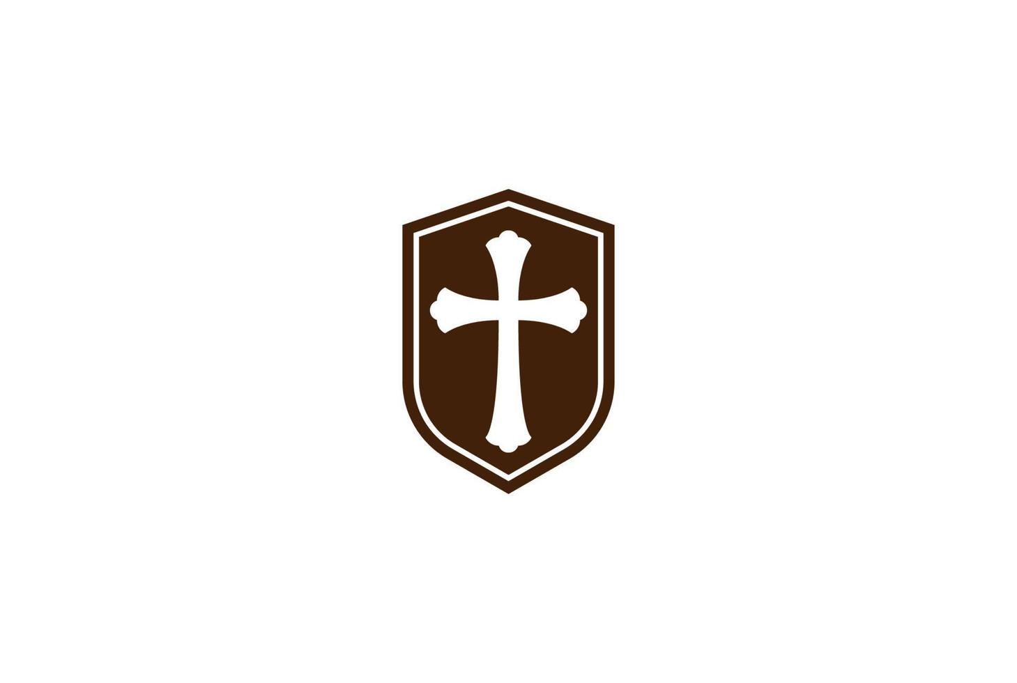 bouclier vintage rétro avec vecteur de conception de logo croix chrétienne