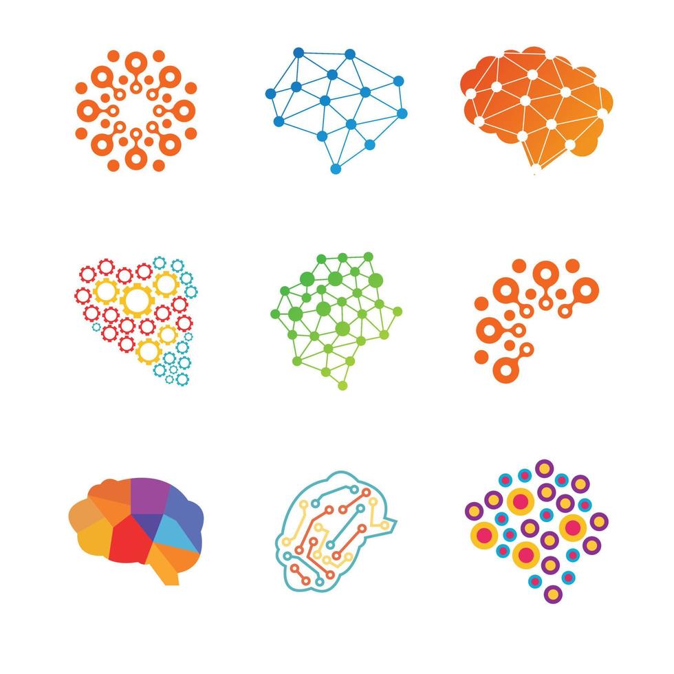 jeu d'icônes de cerveau. ensemble de logo de cerveau numérique vecteur