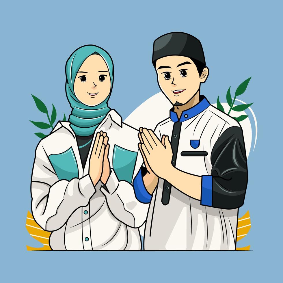 ramadan kareem couple accueillant le mois de ramadan illustration vectorielle téléchargement gratuit vecteur