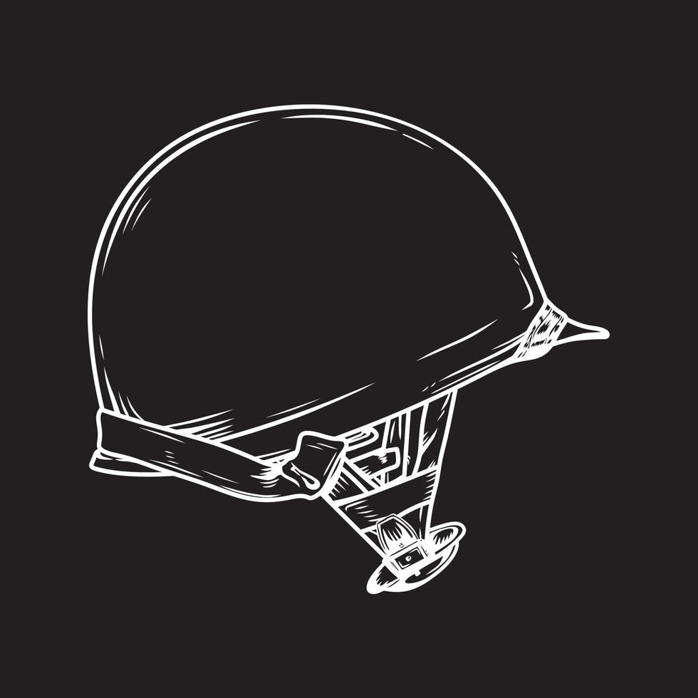 illustration vectorielle de casque militaire dessiné à la main sur fond noir vecteur