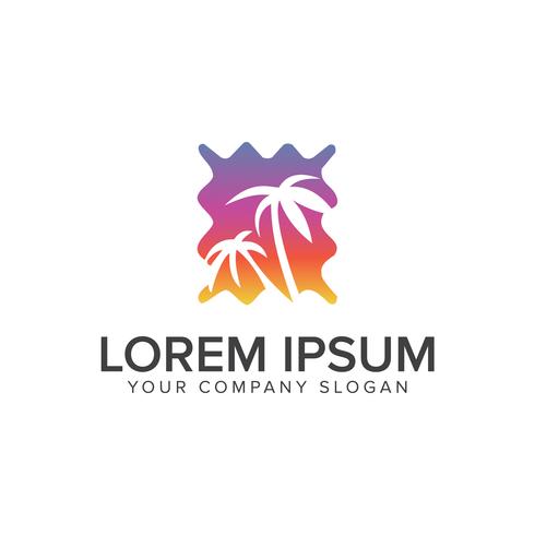 Création de logo palmier et soleil. modèle de concept de voyage de vacances vecteur
