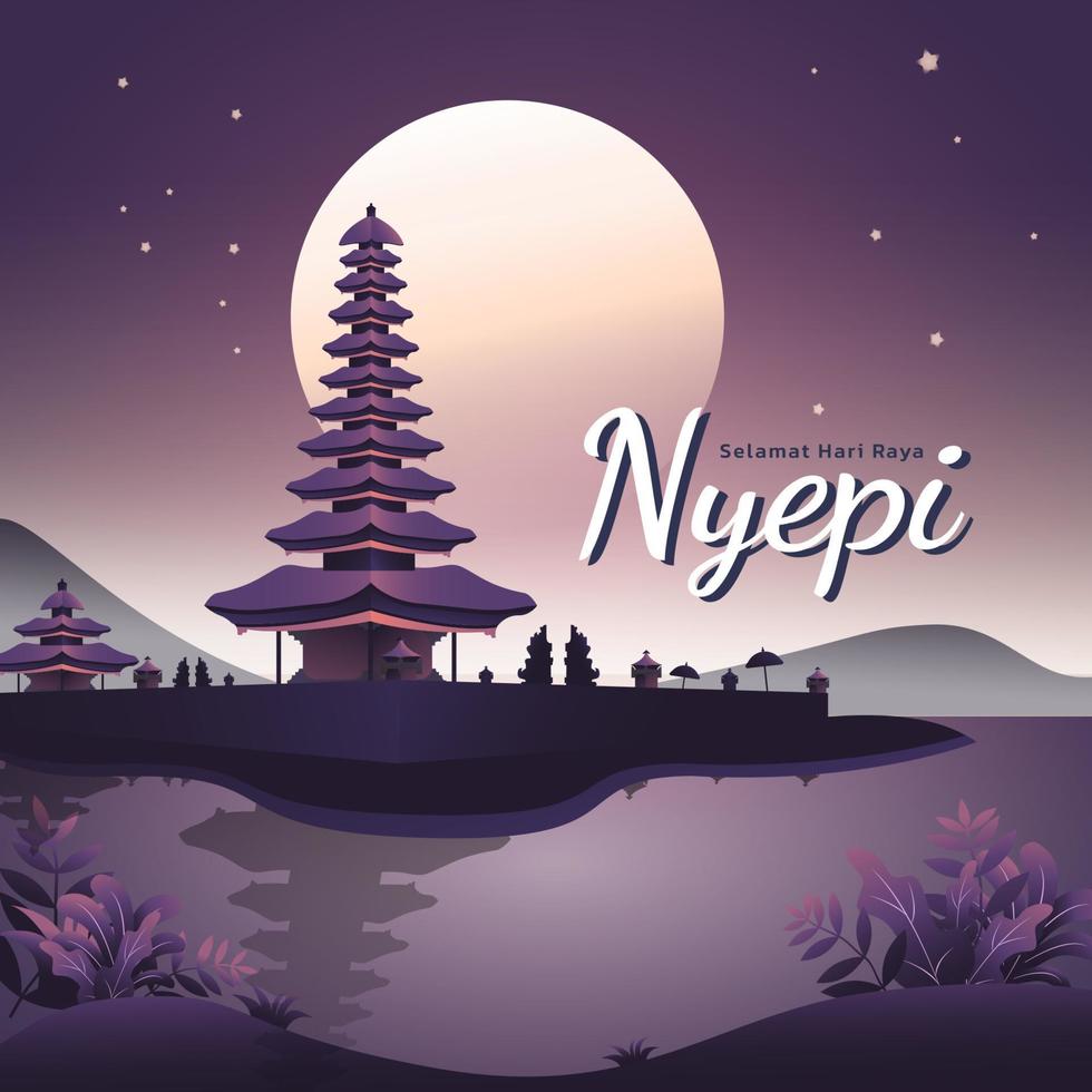 bannière d'illustration nyepi pour publication instagram avec vecteur pura ou temple