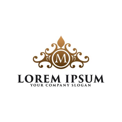 emblème floral vintage de luxe avec la lettre M, hôtel restaurant rea vecteur