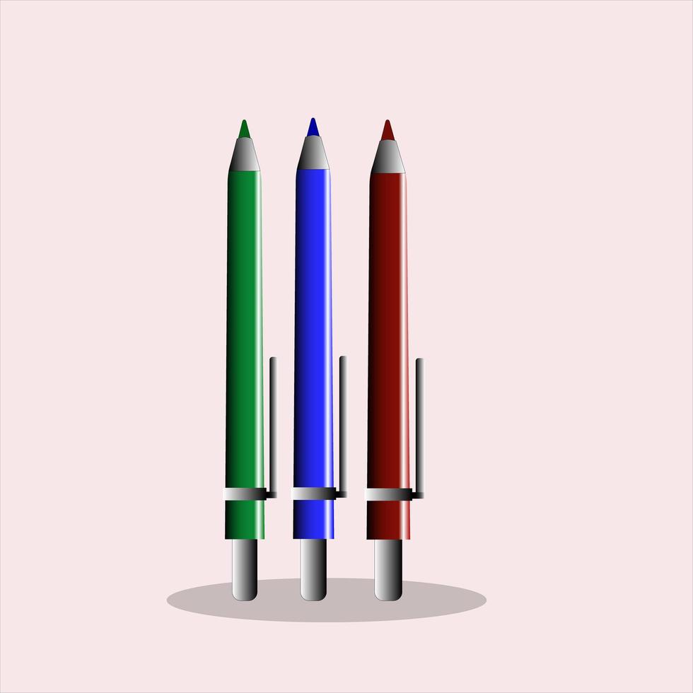 illustration vectorielle de stylo isolé en rouge, bleu et vert vecteur