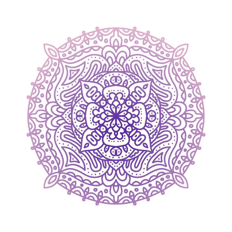 mandala dégradé violet rond isolé sur fond blanc. vecteur boho mandala aux couleurs violettes. mandala avec des motifs abstraits. modèle de yoga