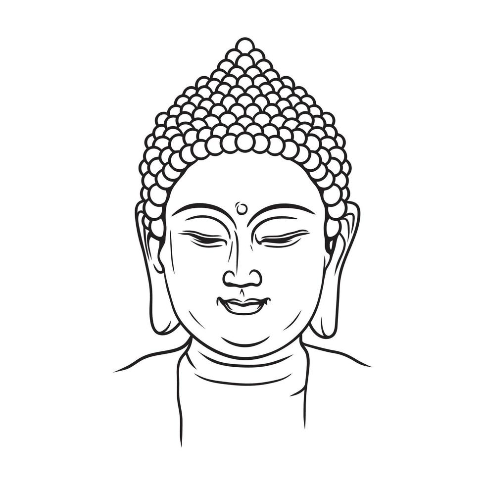 dessin au trait vecteur tête de bouddha sur fond blanc