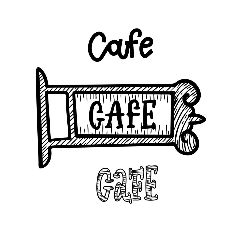 ancienne enseigne de rue café et café, illustration de gravure de ligne vectorielle vecteur