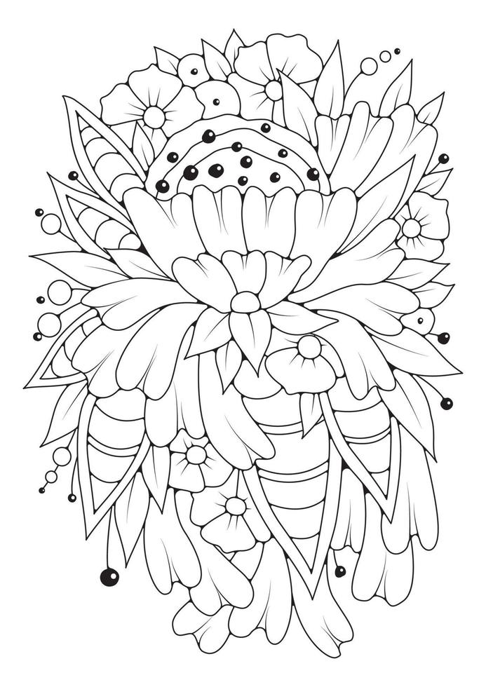 livre de coloriage avec motif de fleurs vintage. ligne artistique. arrière-plan à colorier. vecteur