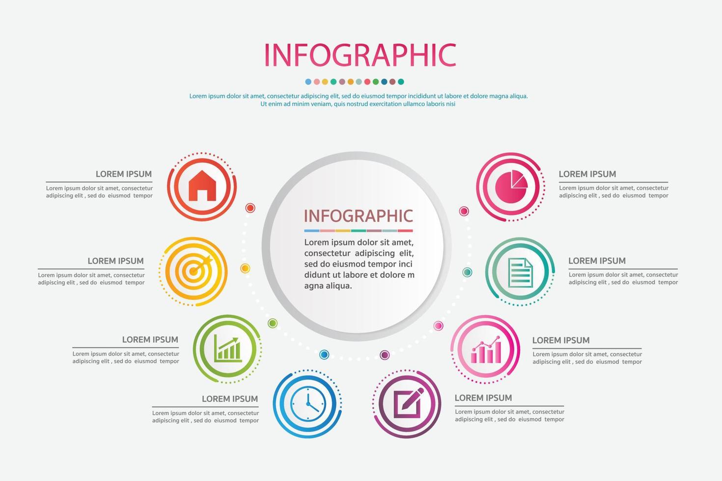 vecteur de conception d'infographie de chronologie et icônes de marketing. concept d'entreprise avec 8 options, étapes ou processus.