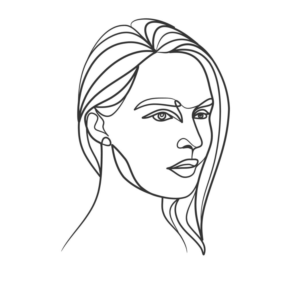 dessin en ligne continu du visage de la femme. portrait de femme d'une ligne vecteur