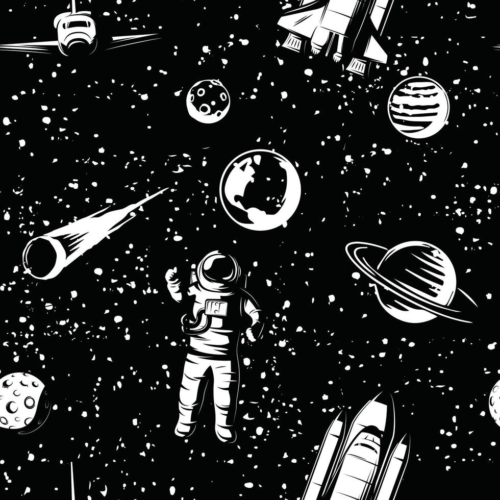 motif de répétition sans couture de l'espace et de l'astronaute vecteur