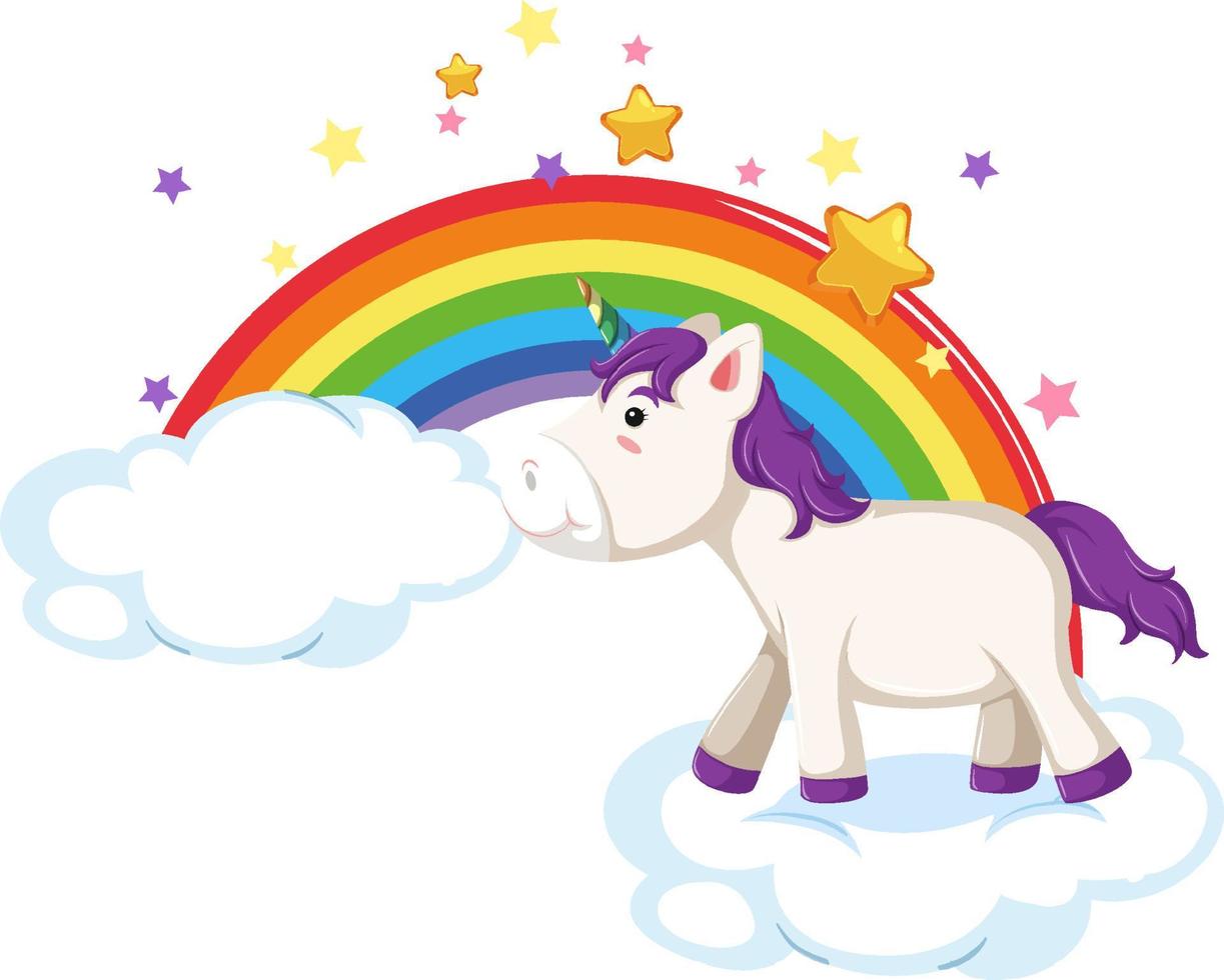 licorne debout sur un nuage avec arc-en-ciel vecteur