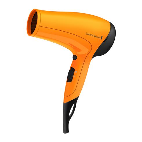 Sèche-cheveux orange isolé sur fond blanc vecteur