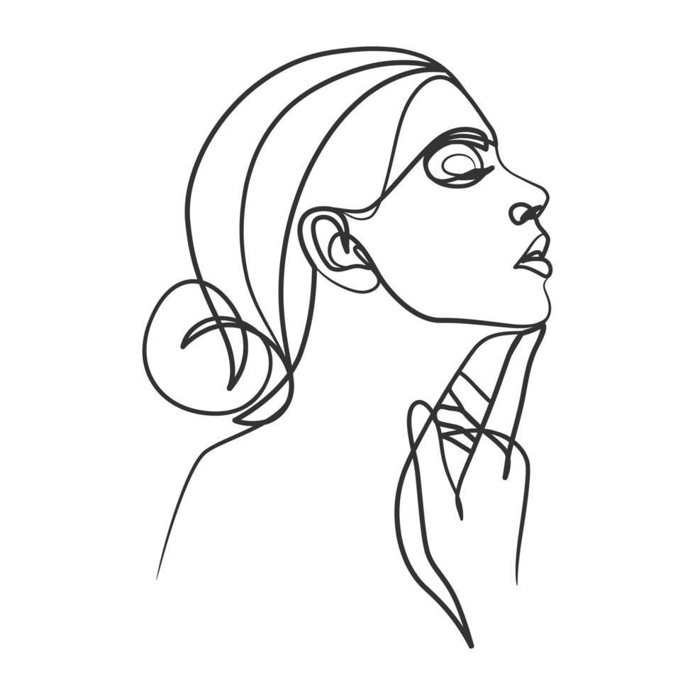 dessin en ligne continu du visage de la femme. portrait de femme d'une ligne vecteur