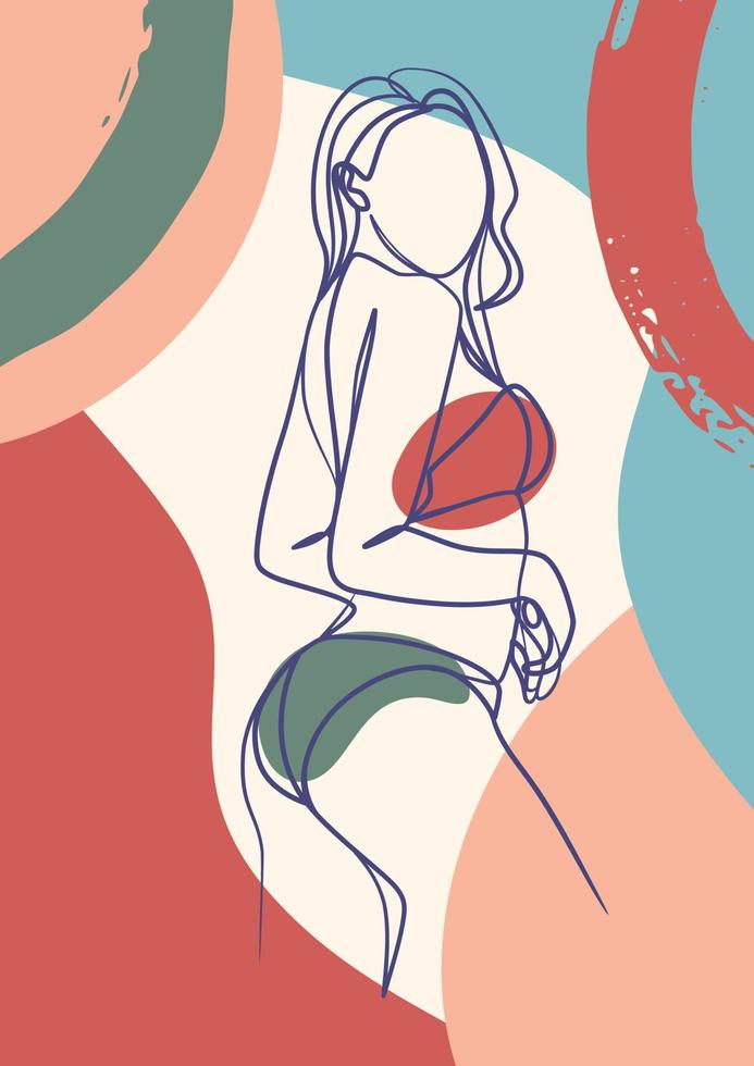 affiche d'art en ligne continue du corps de la femme en bikini vecteur