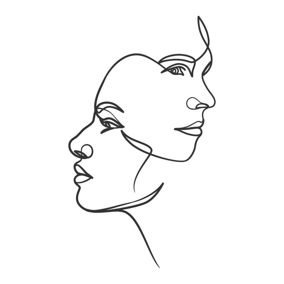 dessin en ligne continu du visage de la femme. portrait de femme d'une ligne vecteur