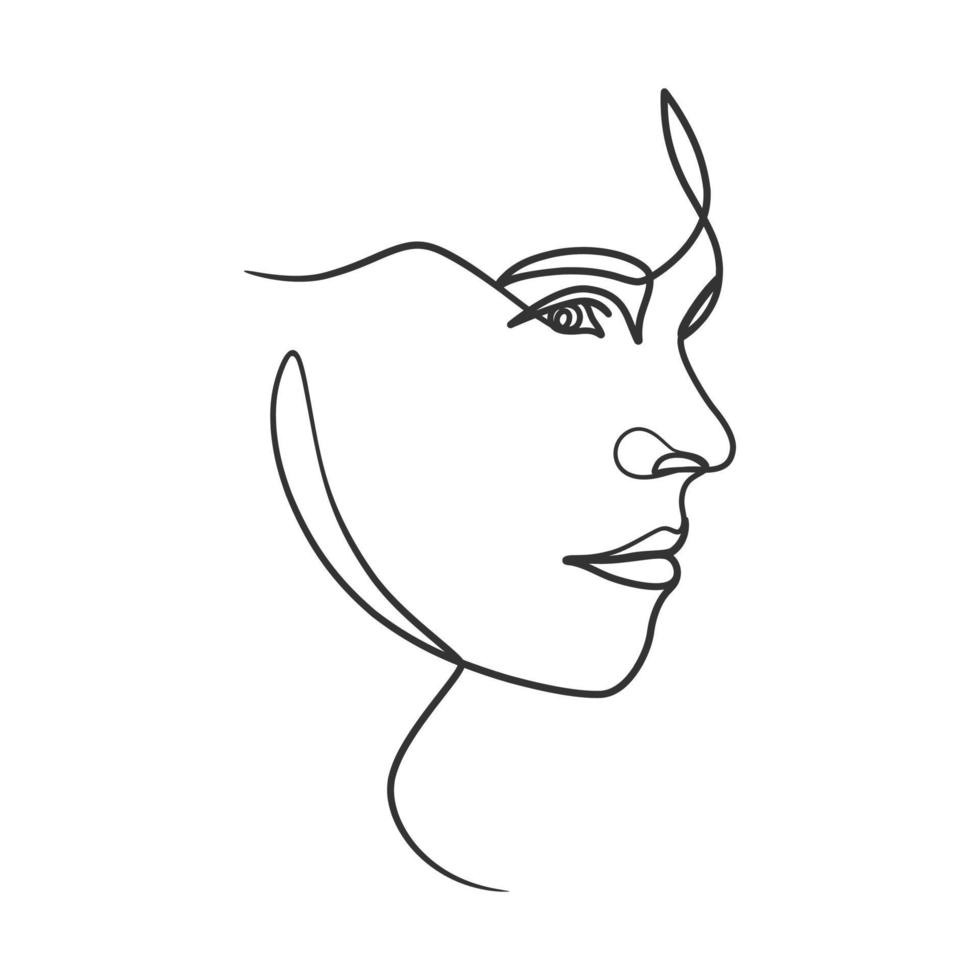 dessin en ligne continu du visage de la femme. portrait de femme d'une ligne vecteur